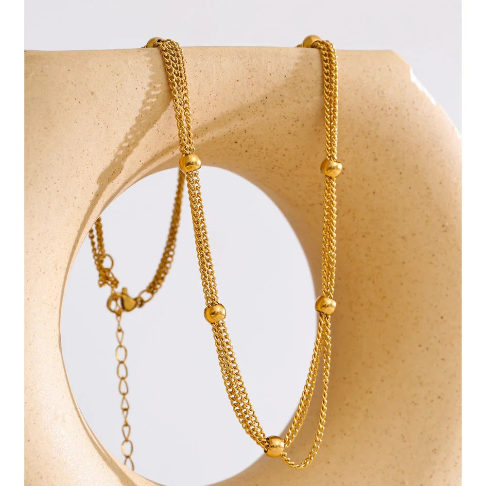 Yhpup Stainless Steel Stacking Chain Necklace and Bracelet Set 16K PVD Plated
