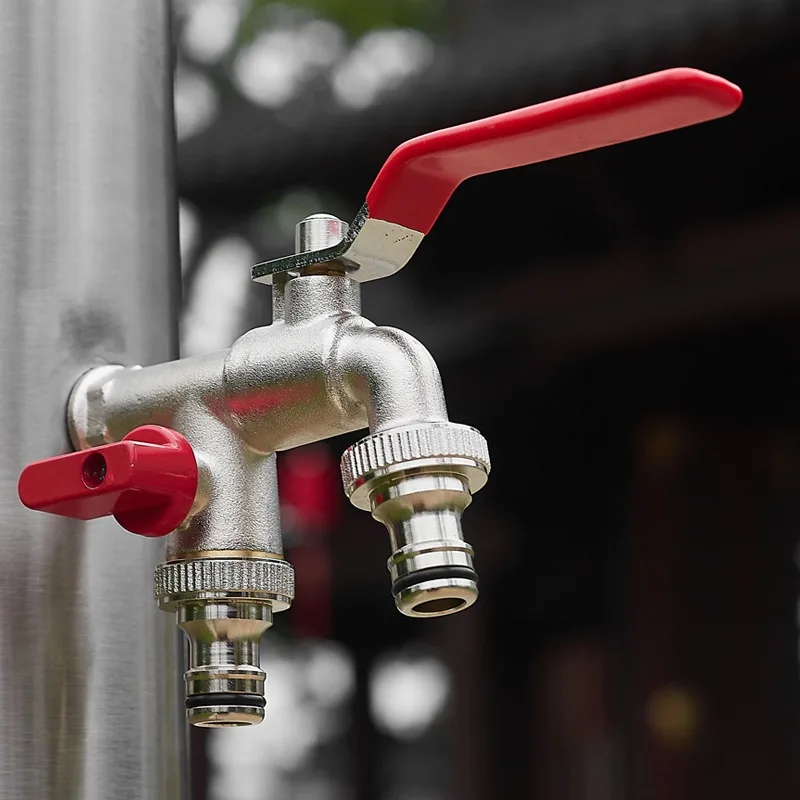 Industrial and Home Irrigation Zinc Alloy Garden Bibcocks 1 Inlet 2 Outlet Bibcock with Dual Nipple and Outdoor Balcony Faucet garden bibcocks water tap faucet