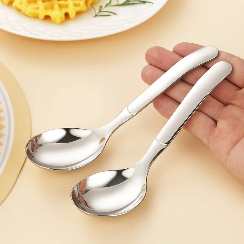 Oukeai 304 Stainless Steel Drinking Spoon Dessert Spoon Household Eating Thickeneded Round Soup Long Handle stainless steel spoon soup spoon