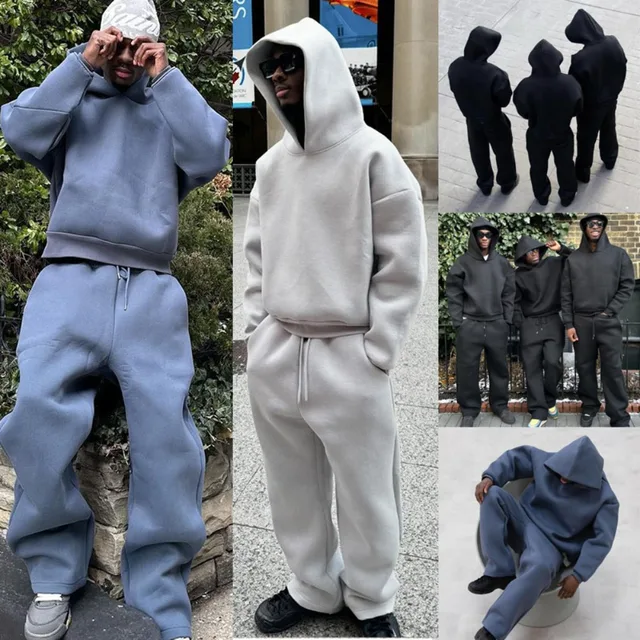 2025 européen et américain décontracté Simple Couple sweat à capuche couleur unie sweat-shirt ample pantalons de survêtement costume de sport 1