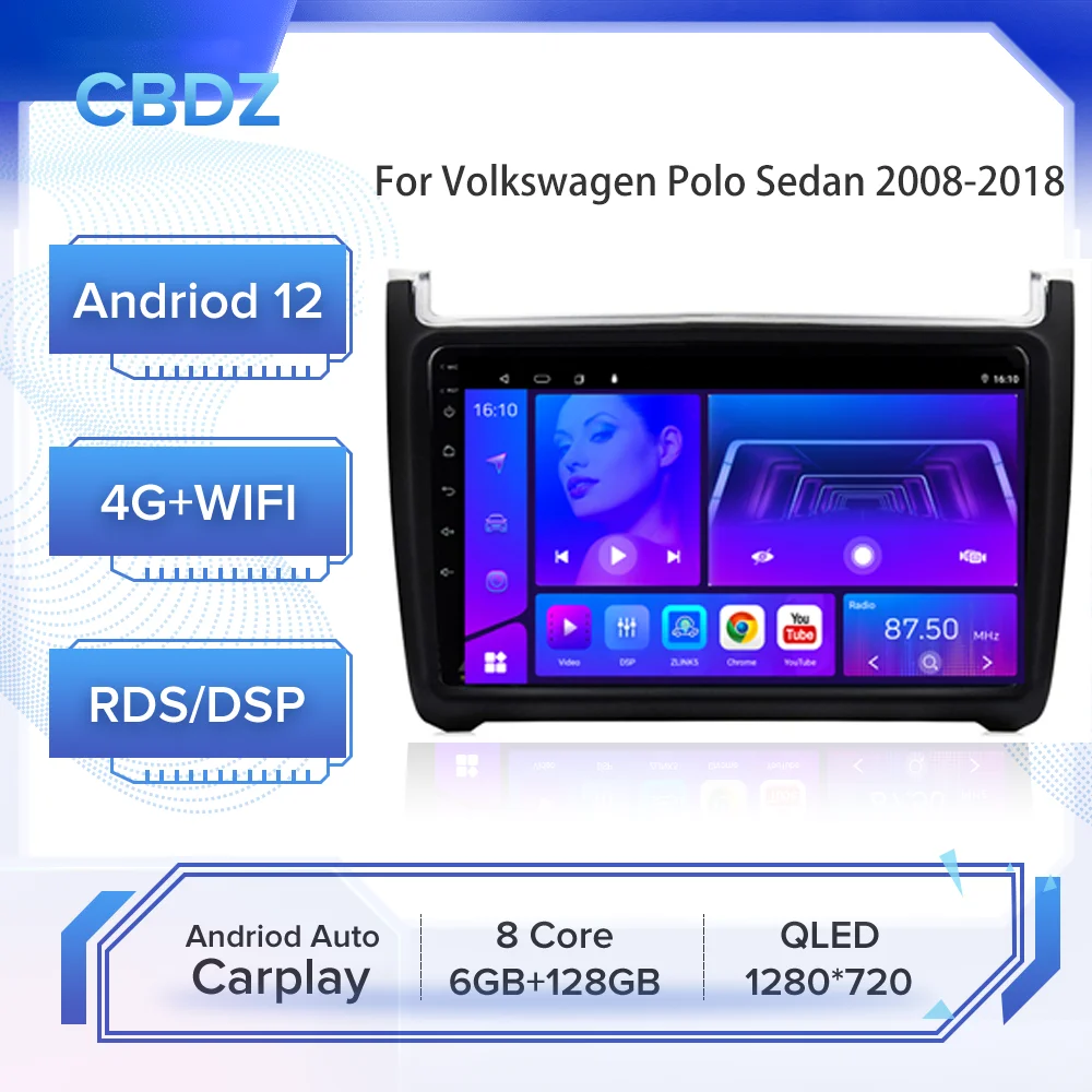 

Автомагнитола для Volkswagen Polo Sedan 2008-2018 Android Auto 4G WIFI Carplay GPS-навигация без DVD-плеера