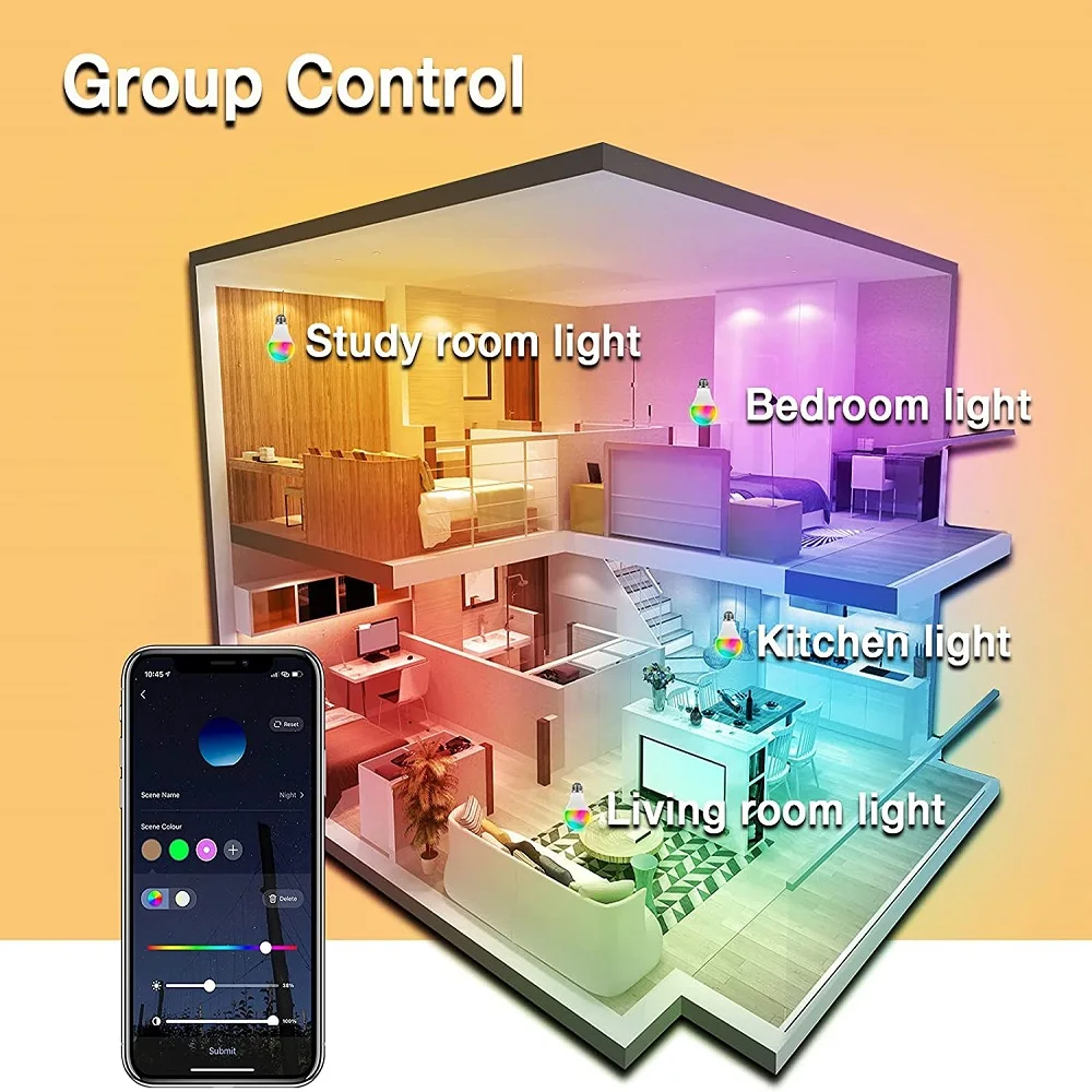 LED 투야 와이파이 스마트 밝기 조절 전구, 음성 제어, 알렉사 구글 홈과 함께 작동, RGB, WW, CW, E26, E27, 85-265V