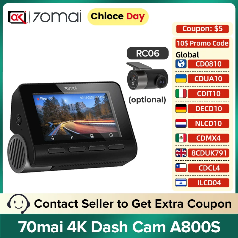 70mai 4K Dash Cam A800S 140°FOV 3840X2160 Resolution Night