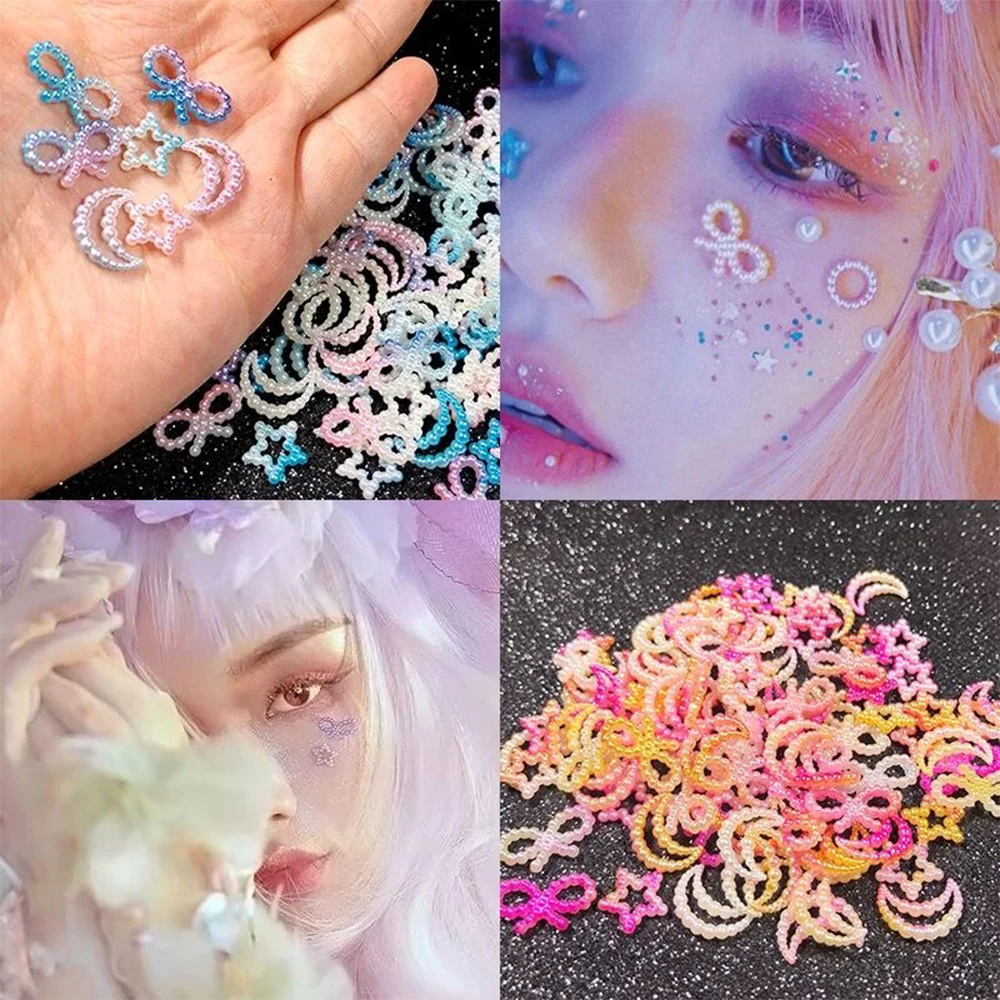 50g Hollow Out Pearl Nail Charms (75-400pcs)Mixed-Size Shaped Resin Nail  Parts 3D Hollow Bulk Pearls Kawaii Nail Art Decorations