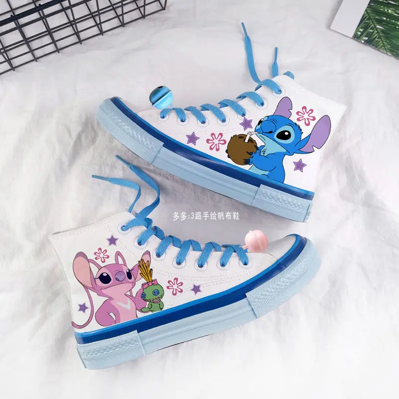 Disney lilo & stitch sapatos de lona bonito dos desenhos animados pouco  monstro padrão sapatos moda esportes casuais sapatos de lona alta e baixa -  AliExpress