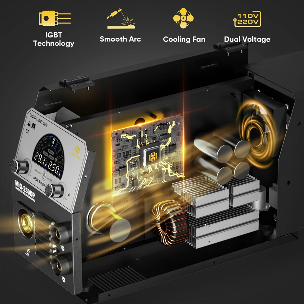 Digital Welder 250A 5 in 1 Aluminium Welding Machine ARC/Gas Gasless MIG/MAG/Lift TIG Pulse LED Screen Display welding machine