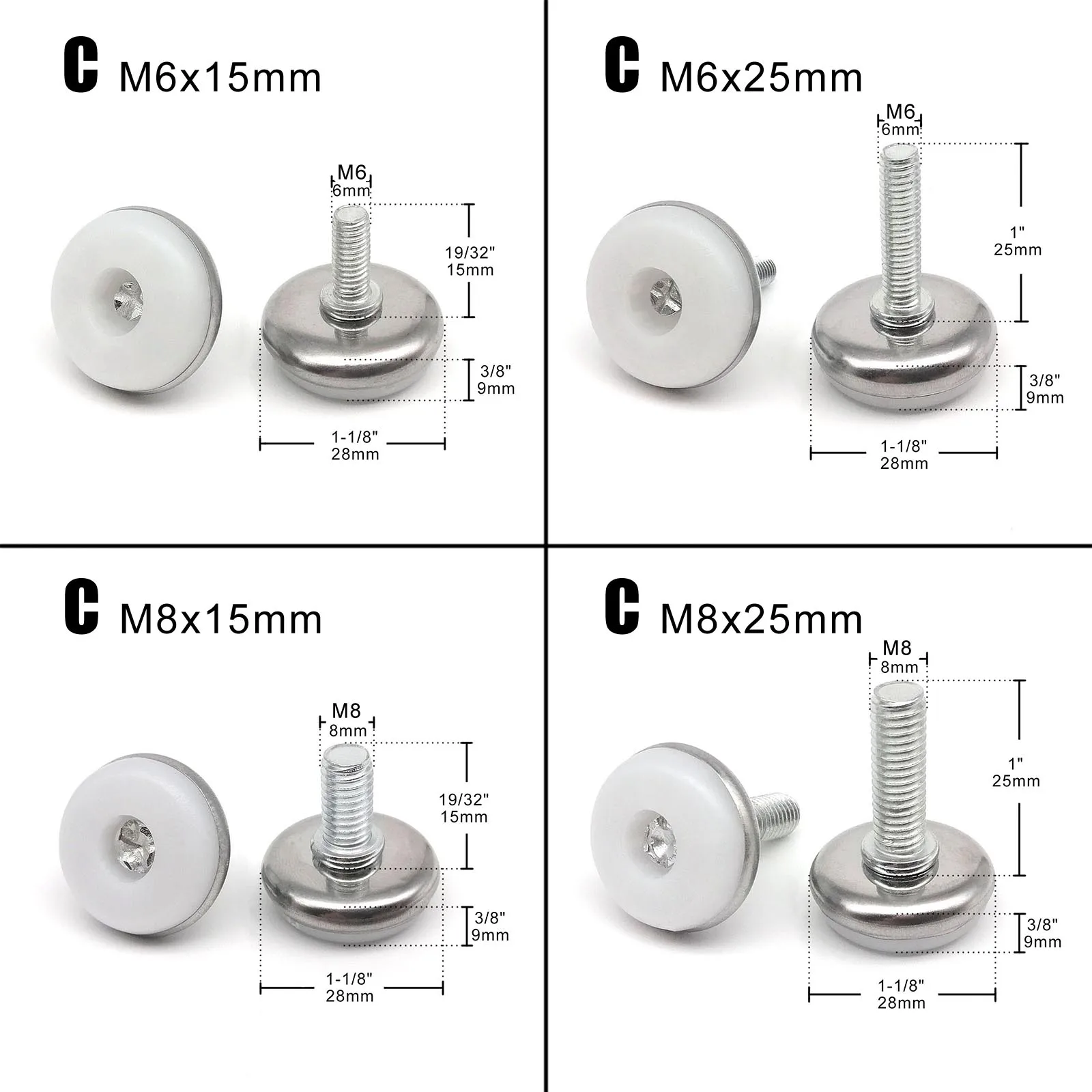 12pcs 블랙 투명 투명 철 플라스틱 가구 테이블 의자 소파 다리 피트 조정 가능한 레벨러 글라이드 슬라이드 패드 M6 M8 나사