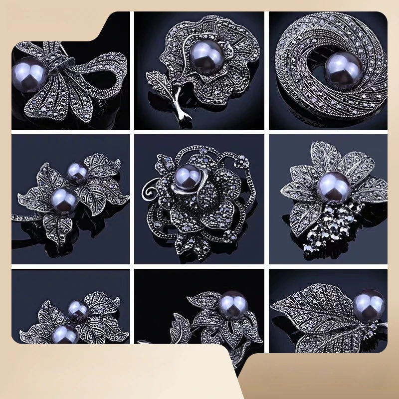 

Black Pearls Vintage Fashion Pendant Women's Brooches for Women Dress Party or DIY Elegant Wedding Bouquets Jewelry