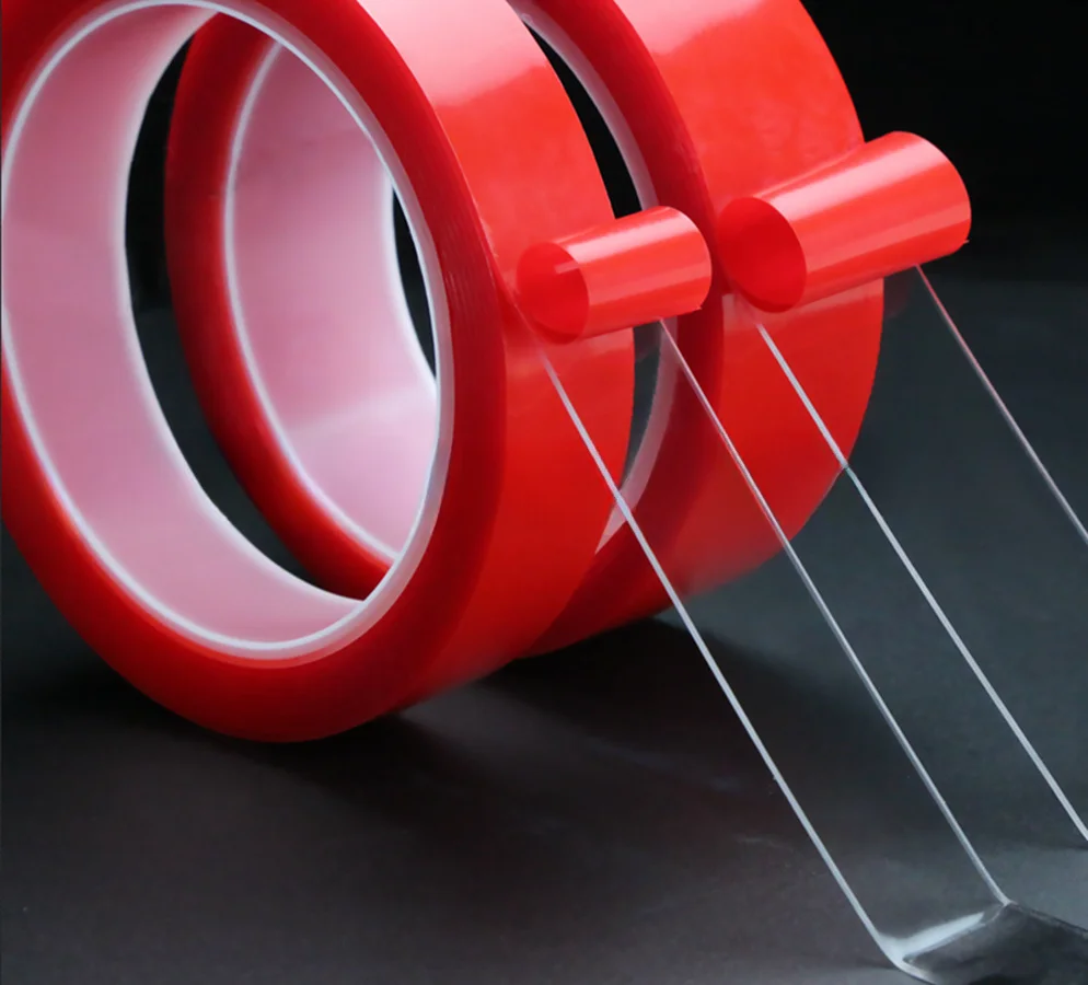 Ultra Thin Transparent Red Double-Sided Tape - Waterproof, High-Temperature Resistant, Strong Adhesion, No Marks - 2 Pack