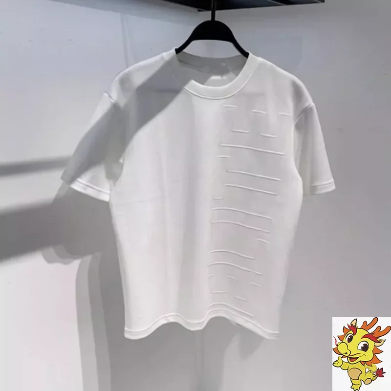 

Trendy men's t-shirt round neck short sleeved ins summer heavyweight super hot white letter embroidered t-shirt y2k top