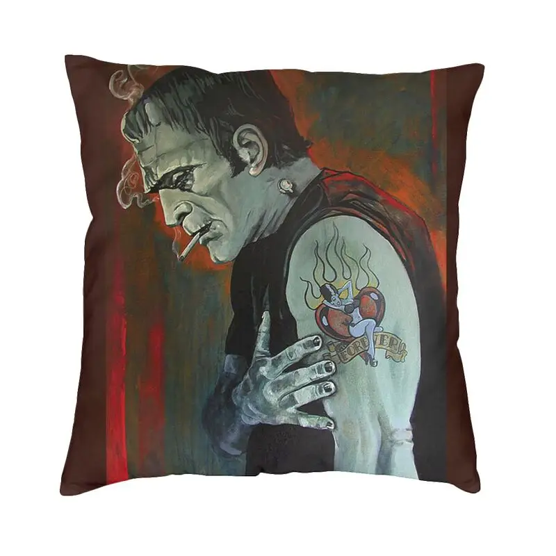 

Broken Hearted Frankenstein Tattoo Cushion Cover 40x40cm Soft Horror Halloween Pillow Case for Sofa Square Pillowcase Home Decor