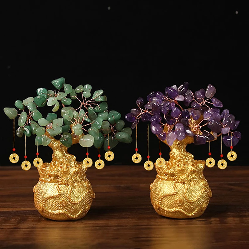 Lucky Tree Wealth Yellow Crystal Tree Natural Money Tree Ornaments Bonsai Style Wealth Luck Feng Shui Ornaments Craft