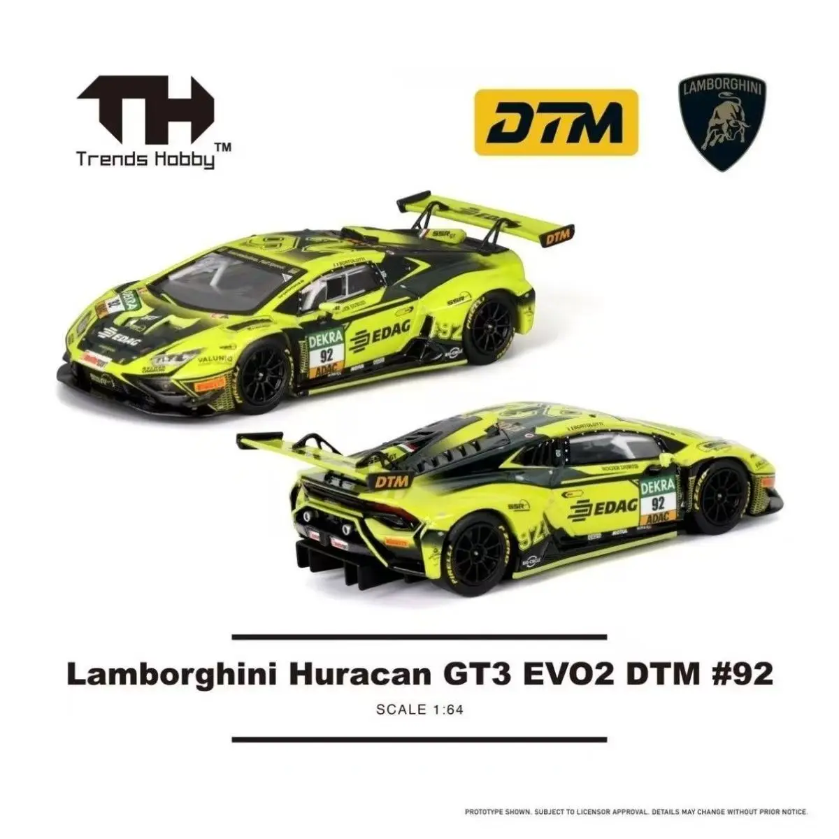트렌드 하비 1/64 람보르기니 우라칸 GT3 EVO2 DTM  92  94 레이싱 미니어처 모델 장난감 자동차 프리휠 다이캐스트 컬렉션 선물