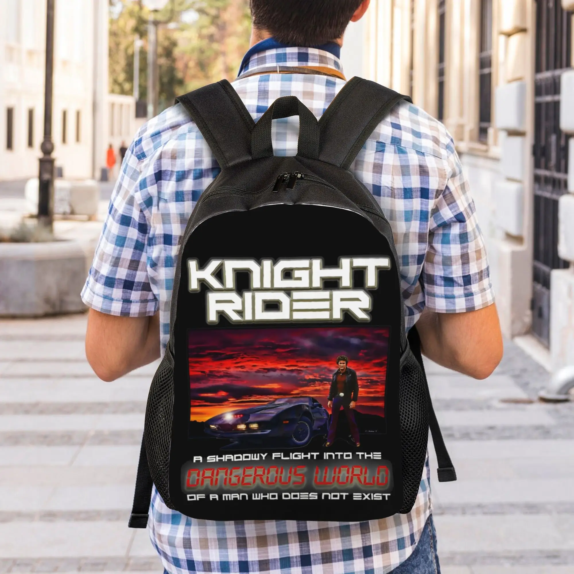 나이트 라이더 데이비드 하셀호프 백팩 남성용 여성용 패션 고등학교 비즈니스 데이팩 노트북 컴퓨터 캔버스 가방 야외용