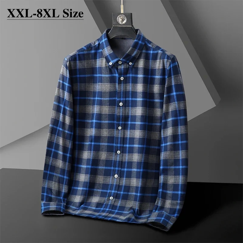 

Shirts Luxury for Men 2024 Autumn Classic Style Casual Brushed Plaid Long Sleeve Male Brand Oversize 5XL 6XL 7XL 8XL