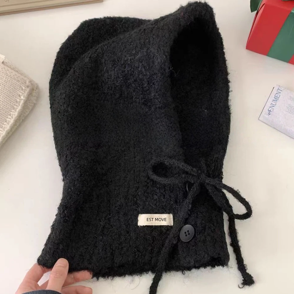 Fashion Knitted Wool Yarn Women Hat Autumn Winter Warm Balaclava Hats Scarf Ear-protecting Lace-up Head Cap Outfits Accessories