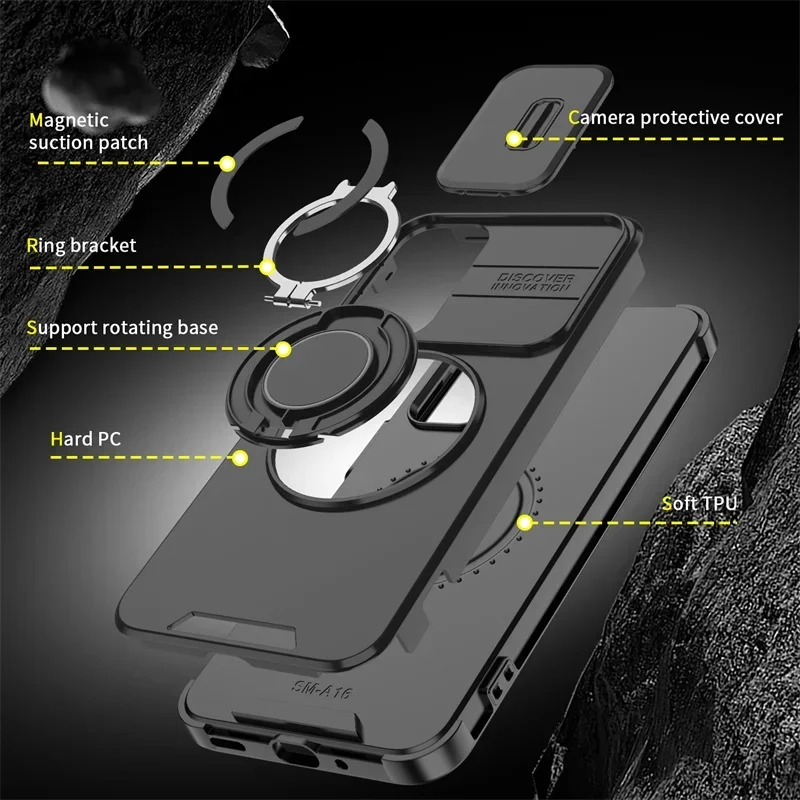 Premium Magnetic Phone Case with Ring Stand and Camera Protection