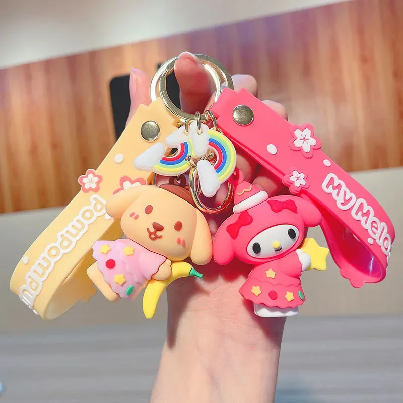 

Sanrio Kawaii Anime Cute Hello Kitty My Melody Key Chain Cartoon Cinnamoroll Kuromi Schoolbag Small Pendant Girls Gifts