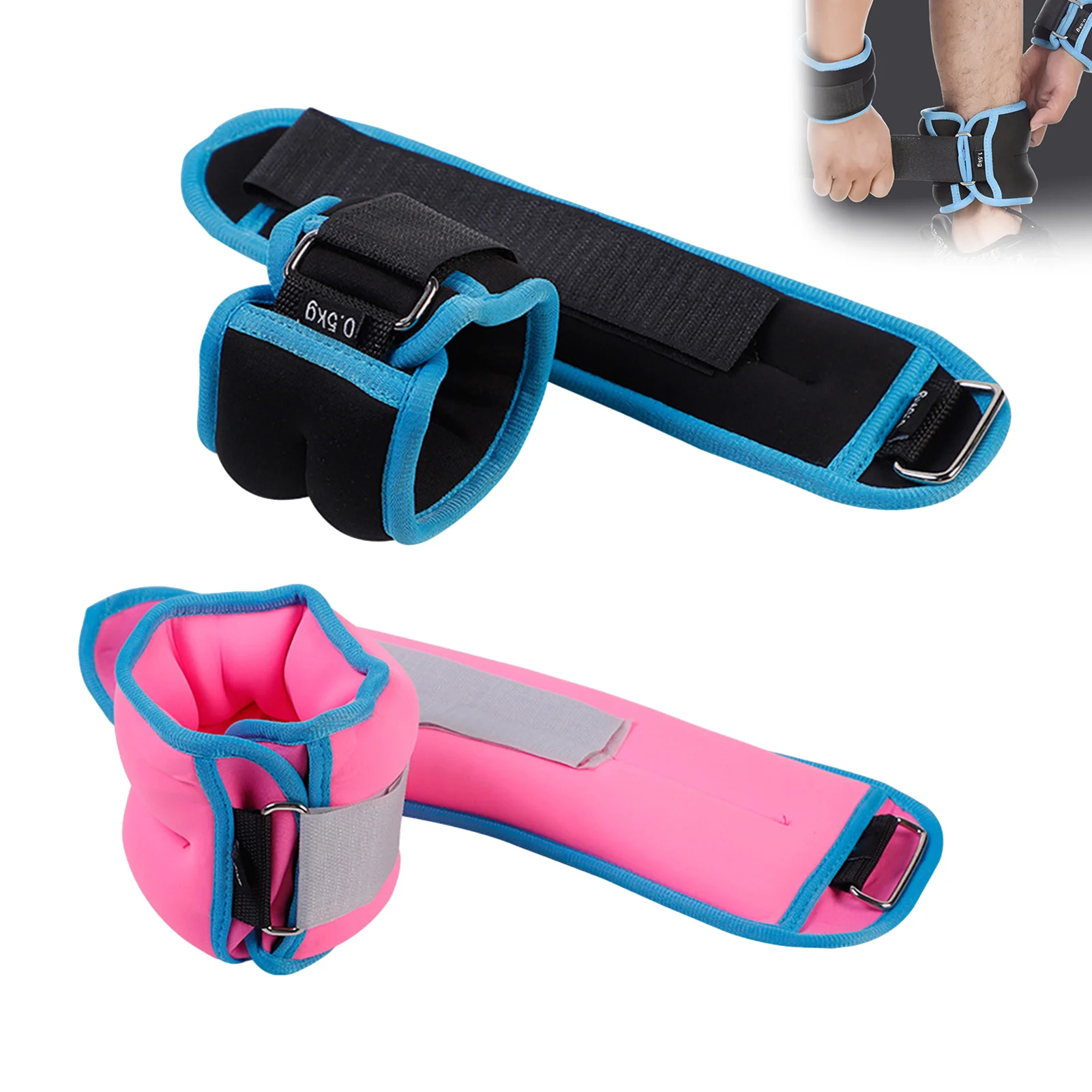 Attrezzatura per il fness Palestra Cinturino per pesi alla caviglia Sfera in acciaio Anello a D regolabile per allenamento per la forza delle gambe da ballo Corsa Yoga Sport 250/500g * 2