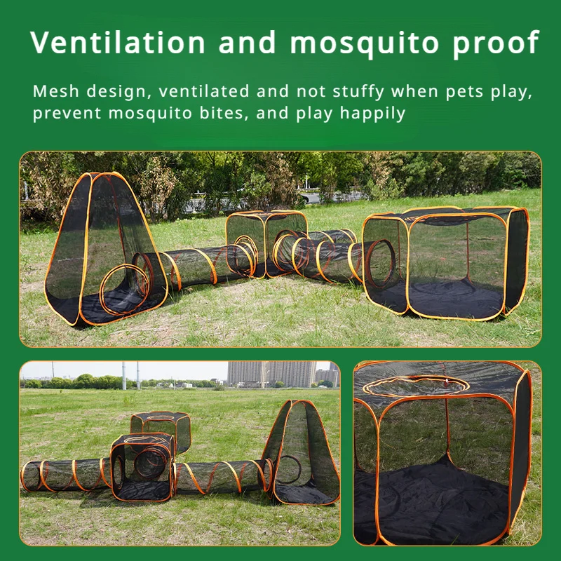 Pet 6-in-1 Cat outdoor Tunnel Tent Set house with tunnel tent for indoor and outdoor Dog And Cats portable pet enclosure