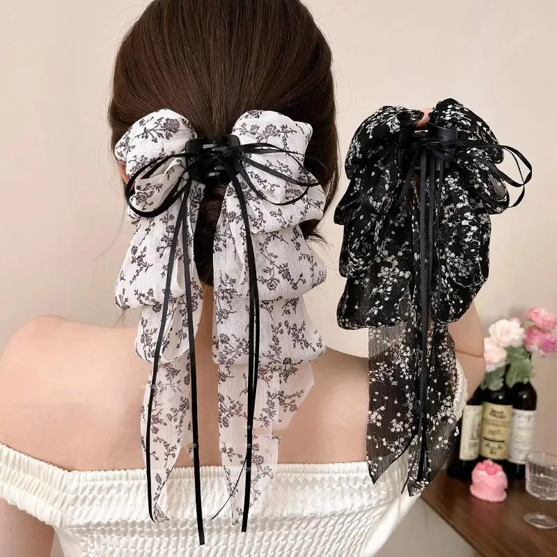 Haarspange Mit Blumenmuster Und Schleife Für Den Pferdeschwanz_voghion.com