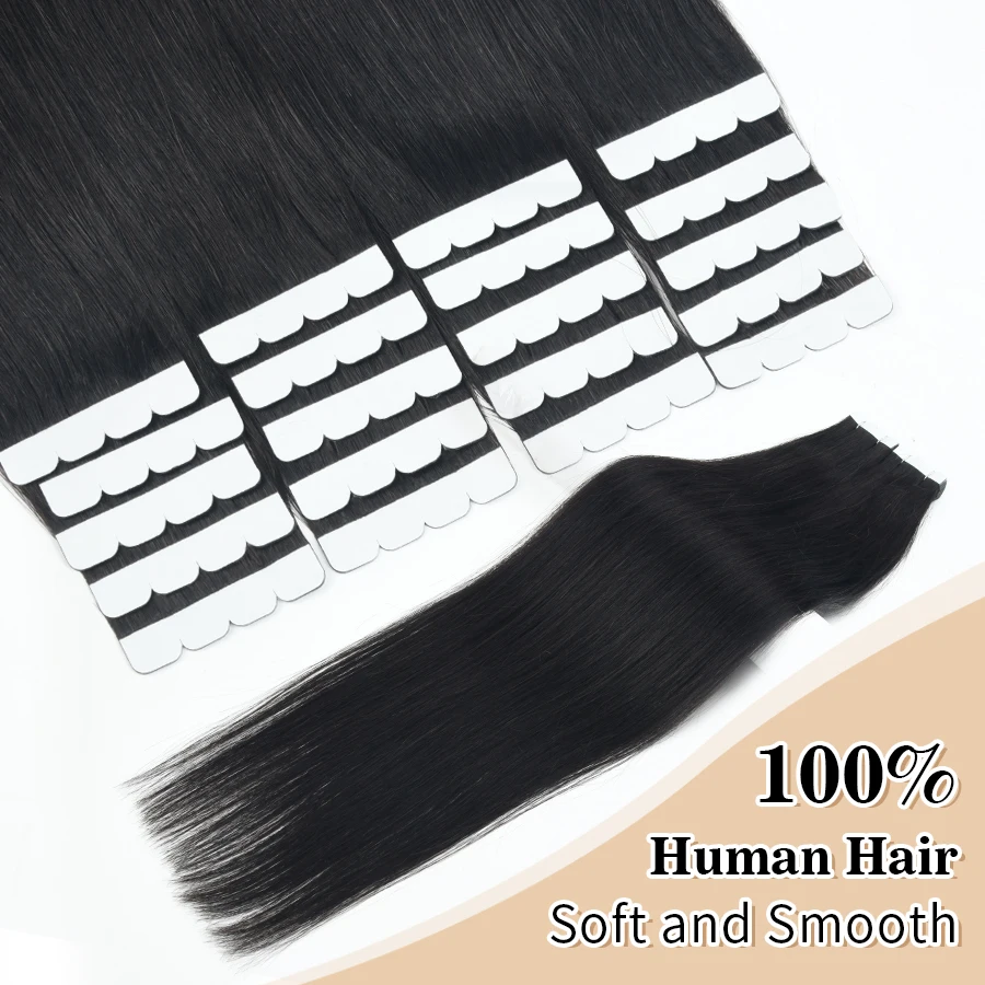 Neitsi Tape in Natural Human Hair Extensions for Women Black Brown Color 12-24 inch Seamless Straight Non-Remy Tape Ins