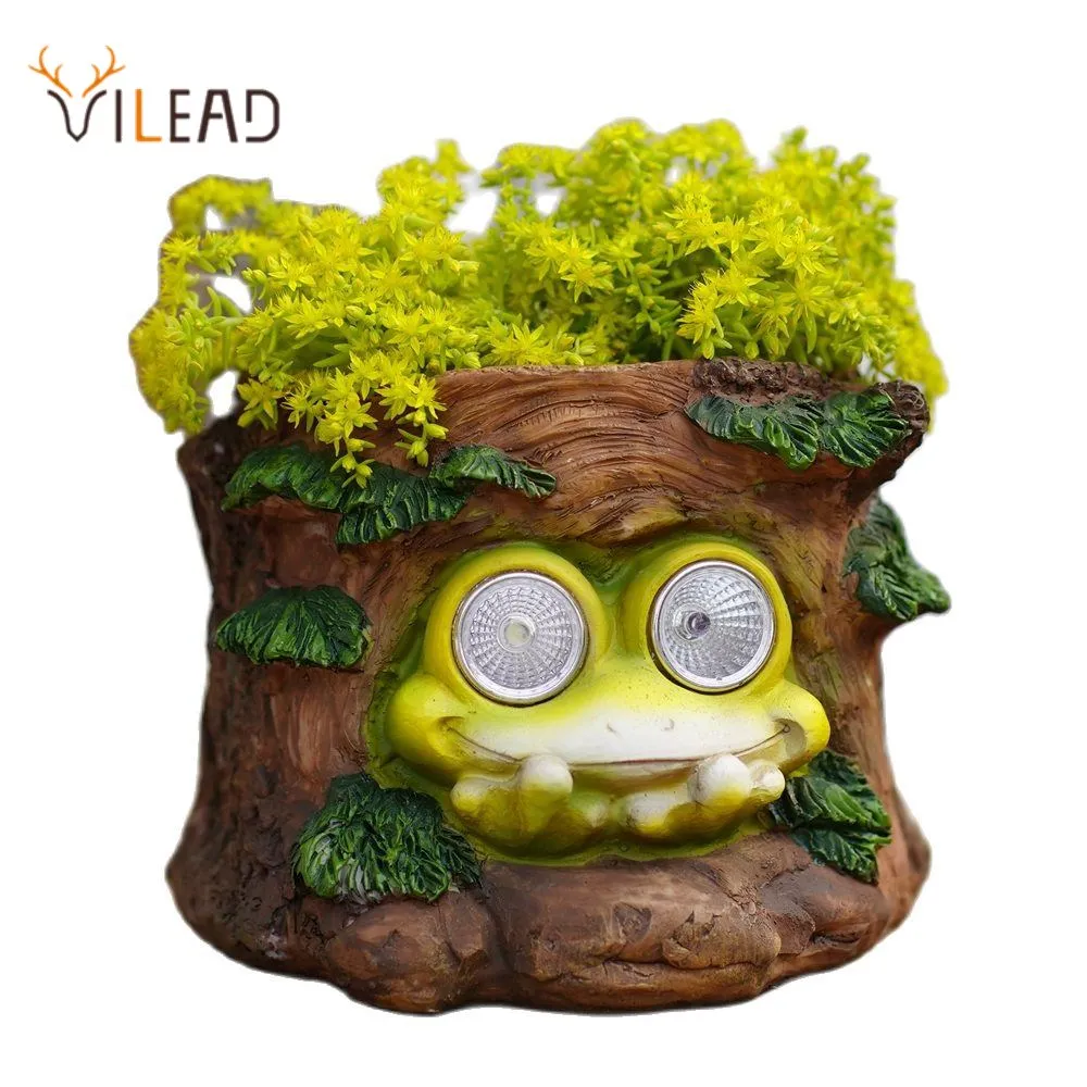 

Vilead, смоляная лягушка, Потертость, цветочный горшок, долото, светодиодный, садовое украшение для сада, двора, патио, орнамент, водонепроницаемые фигурки для двора