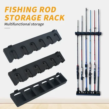 1Pcs Fishing Rod Storage Rack 6 Holes Wall-mounted Fishing Pole Holder Bracket Vertical & Horizontal Display Fixed Frame