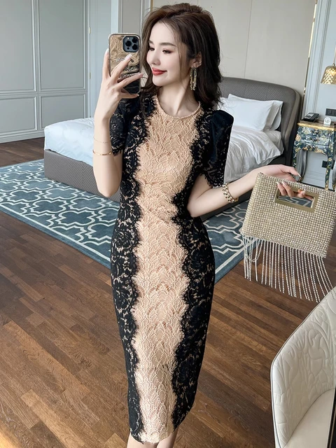 Fashion Summer Elegant Evening Dress For Women Lace Chic Short