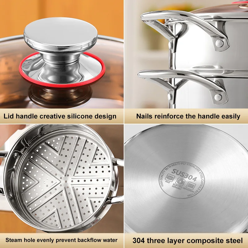 Versatile Steamer Basket Thickened 304 Stainless Steel Soup Pot with Holes Draining Household Kitchenware Kitchens Utensils