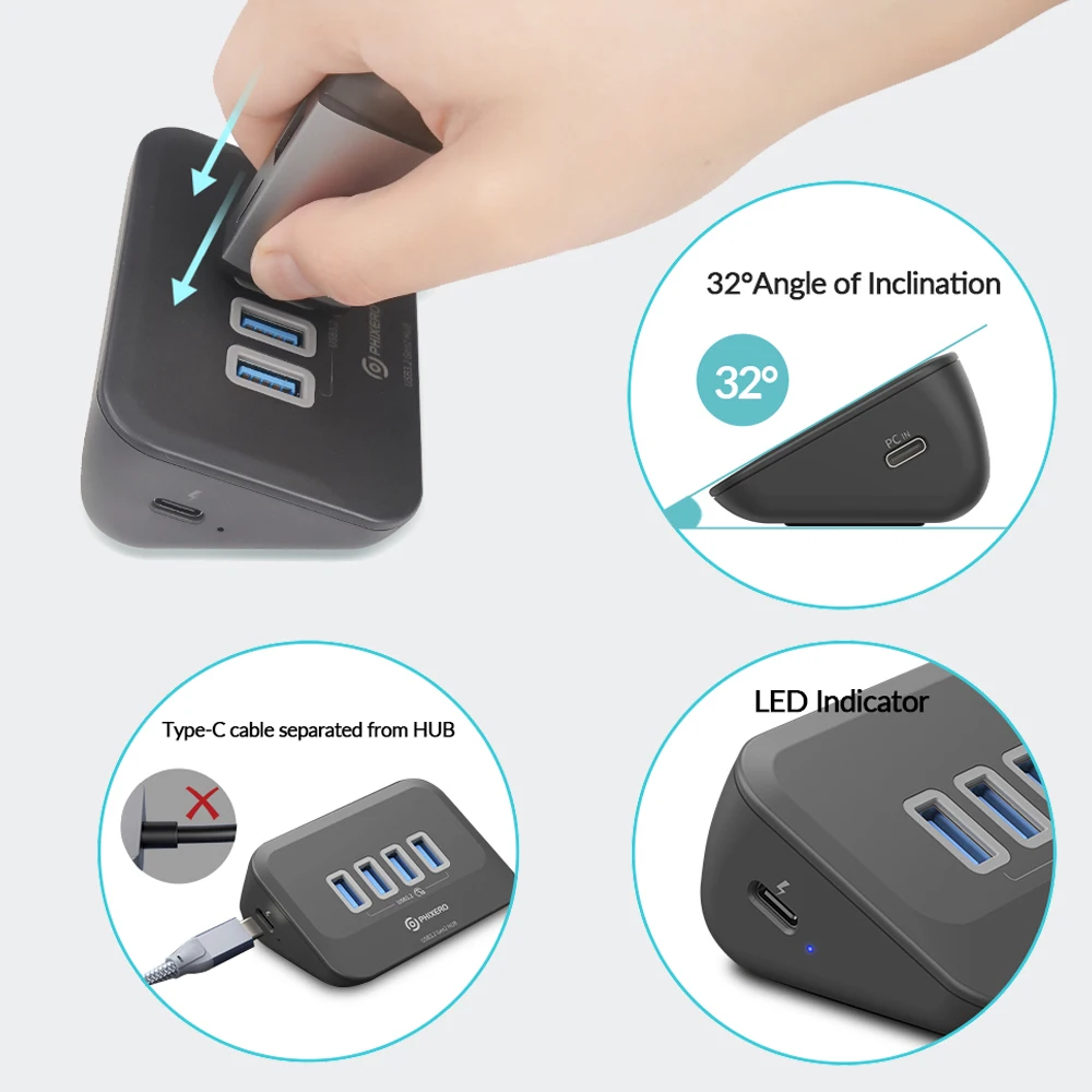 PHIXERO USB 3.2 Docking Station Hub Type C 10Gbps Splitter Switch Dock Multi Port Socket USB-A Gen2 for Surface Mac Laptop 3.0 5