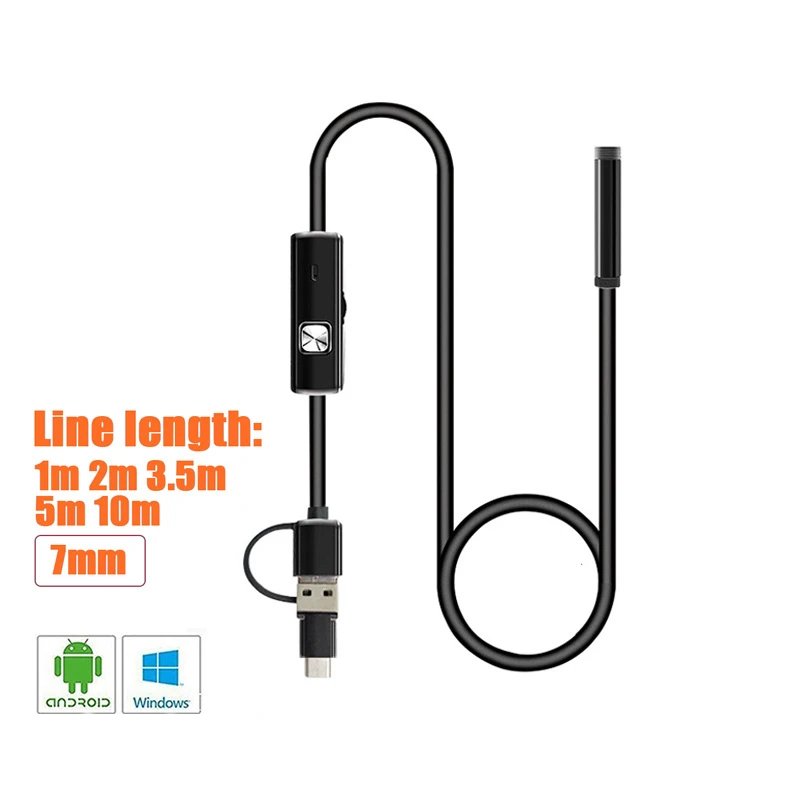 

7.0mm 1m/2m/3.5m/5m/10m USB Endoscope Camera Hard Cable Waterproof 6LED PC Android Phone Camera Borescope