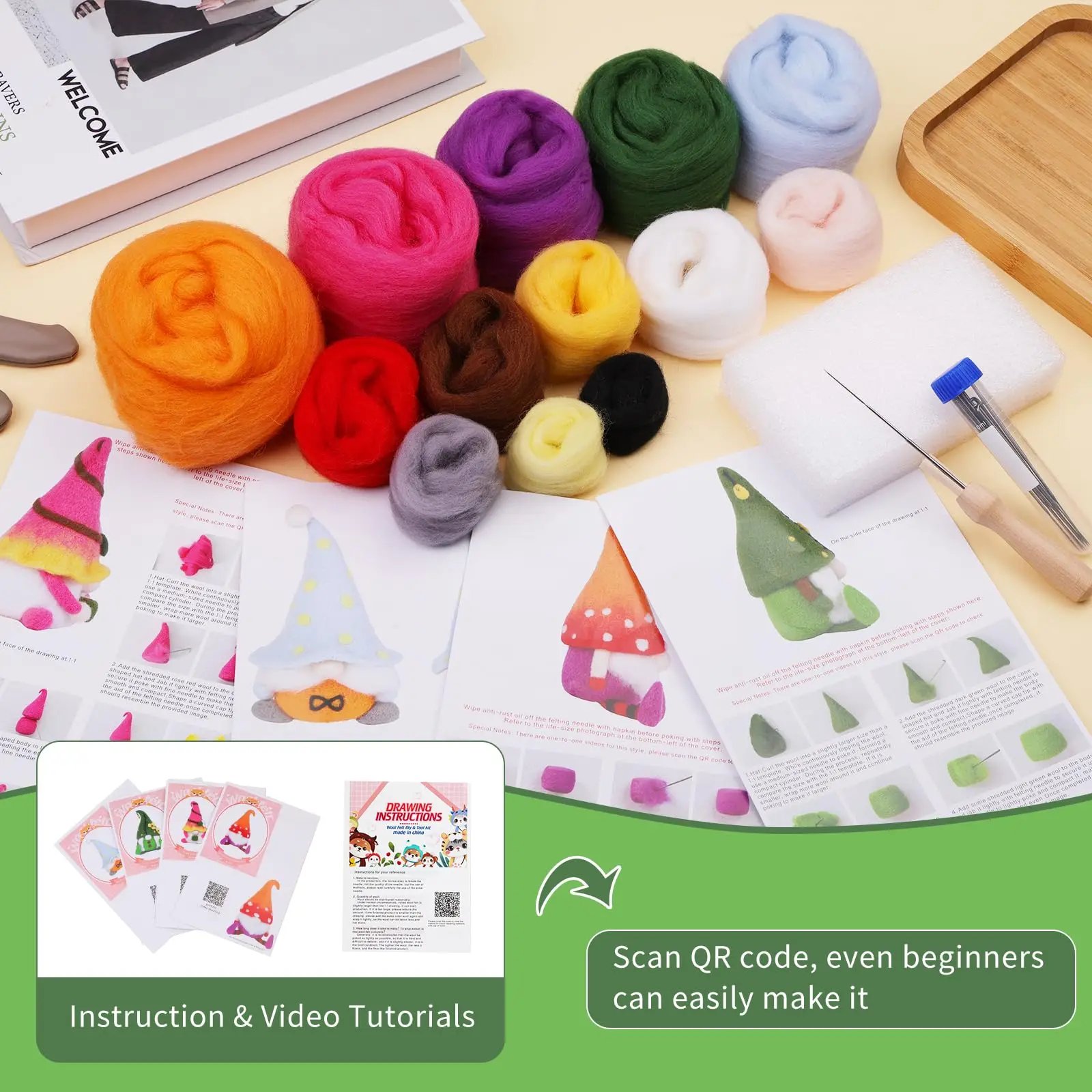 Needle Felting Kits for Beginners Christmas Needle Felting Supplies with Basic Felt Tools Instructions for DIY 1/2/4PCS needle felting kit,wool felting kit,needle felting painting kit