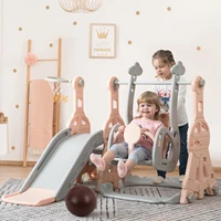 Rosahqnda Toboggan 4 en 1 pour enfants avec balançoire, panier de basket et échelle d'escalade pour intérieur/extérieur, aire de jeux avec panier de basket 3