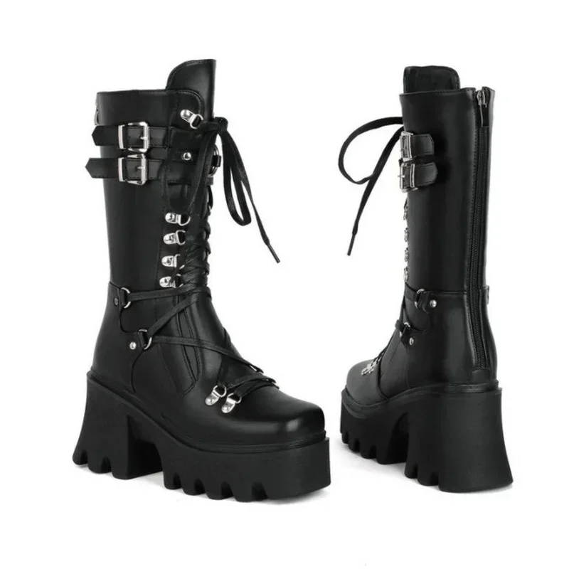Sexy Patent Pu Leather Women Ankle Boots Platform Square High Heel Motorcycle Boots Squar Toe Zipper Autumn Winter Woman's Boots