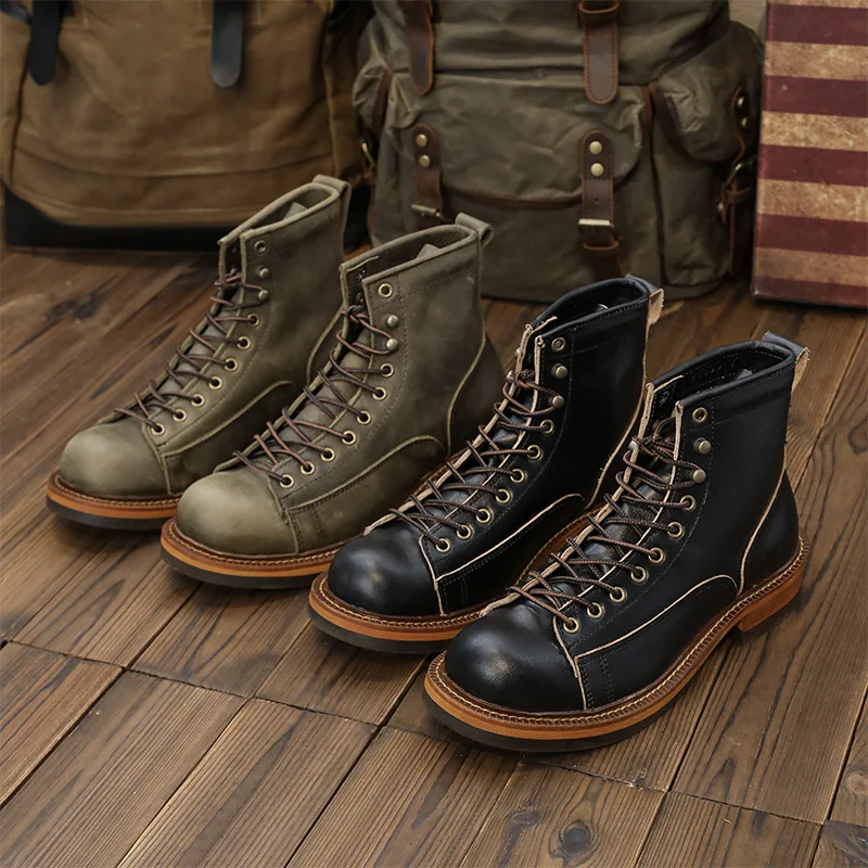 Genuine Leather Round Toe Casual Ankle Boots Dress Work Motorcycle Boots Men