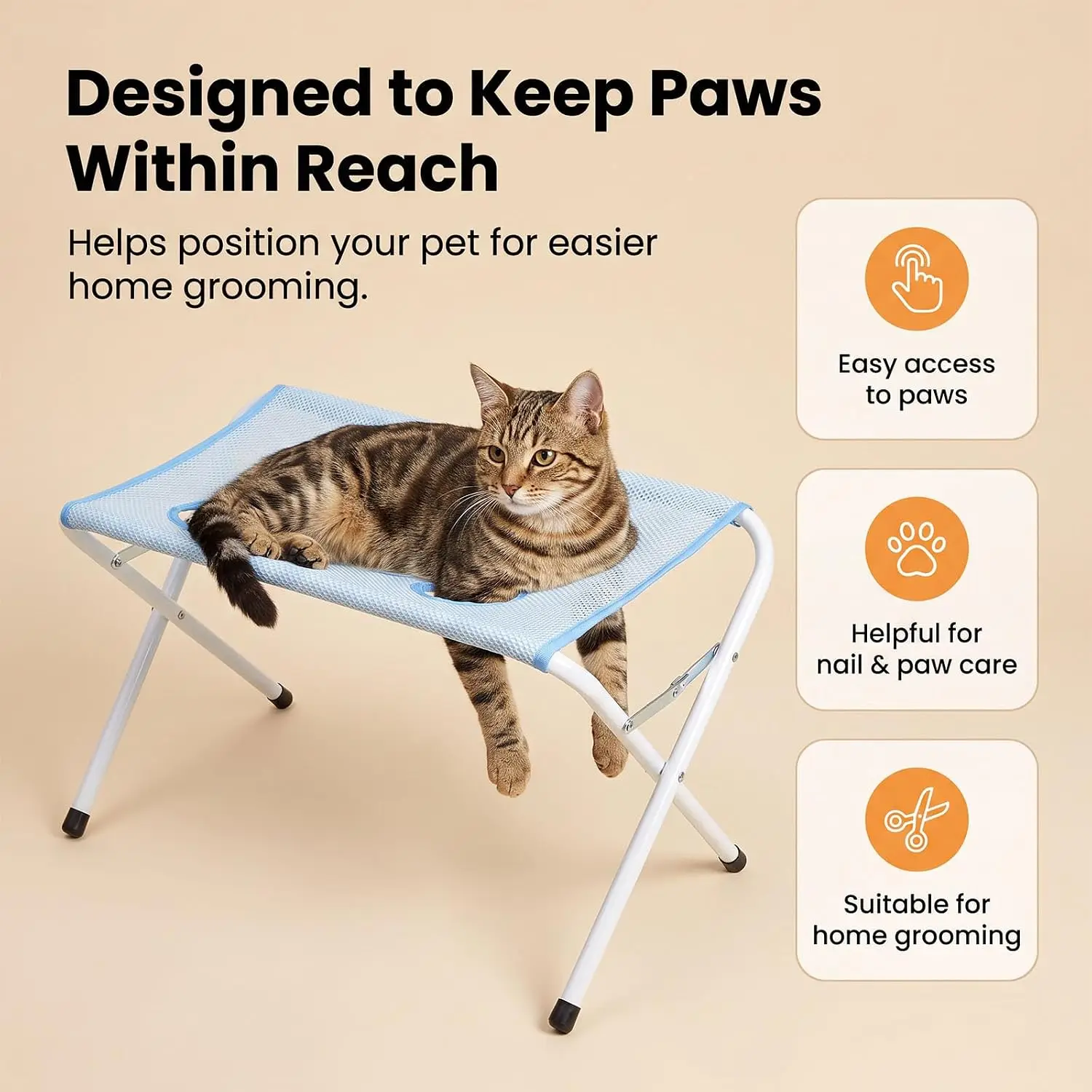 Supporto pieghevole per amaca per toelettatura animali, supporto per bagno cani e gatti, rete ad asciugatura rapida per taglio unghie, per animali di piccola e media taglia. - immagine 3