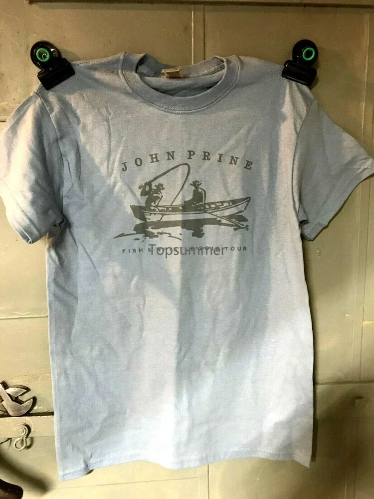 

John Prine Music 2016 Fish & Whistle Tour Merch Mens Light Blue Cotton T-Shirt