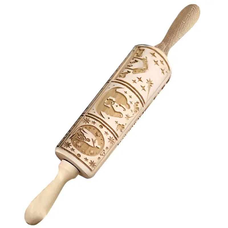 

Christmas Wooden Rolling Pin Nativity Pattern Embossed Rolling Pin Dough Quality Laser Engraving for Baking Embossed Cookies