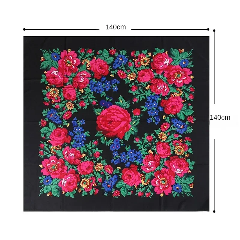 140x140CM Printed Square Scarf for Women Chinese Retro Style Uitable for All Seasons Shawl Handkerchief Babushka Hijab Head Wrap 2