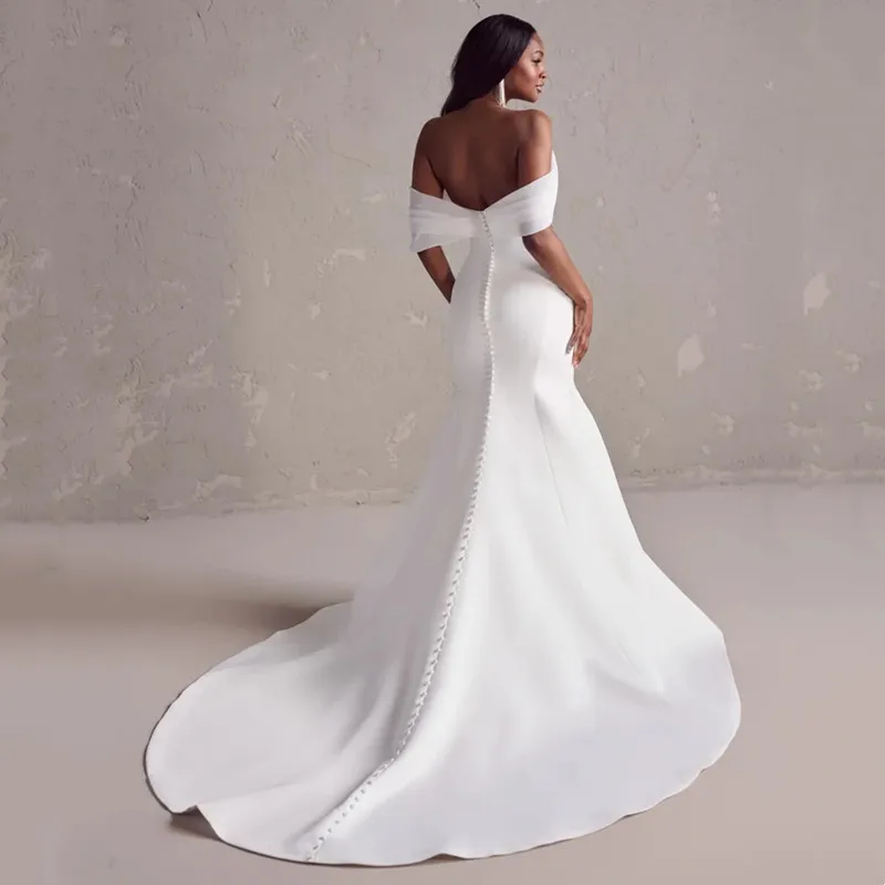 SimpleSatinMermaidLongWeddingDressesSleevelessWomenBridalGown