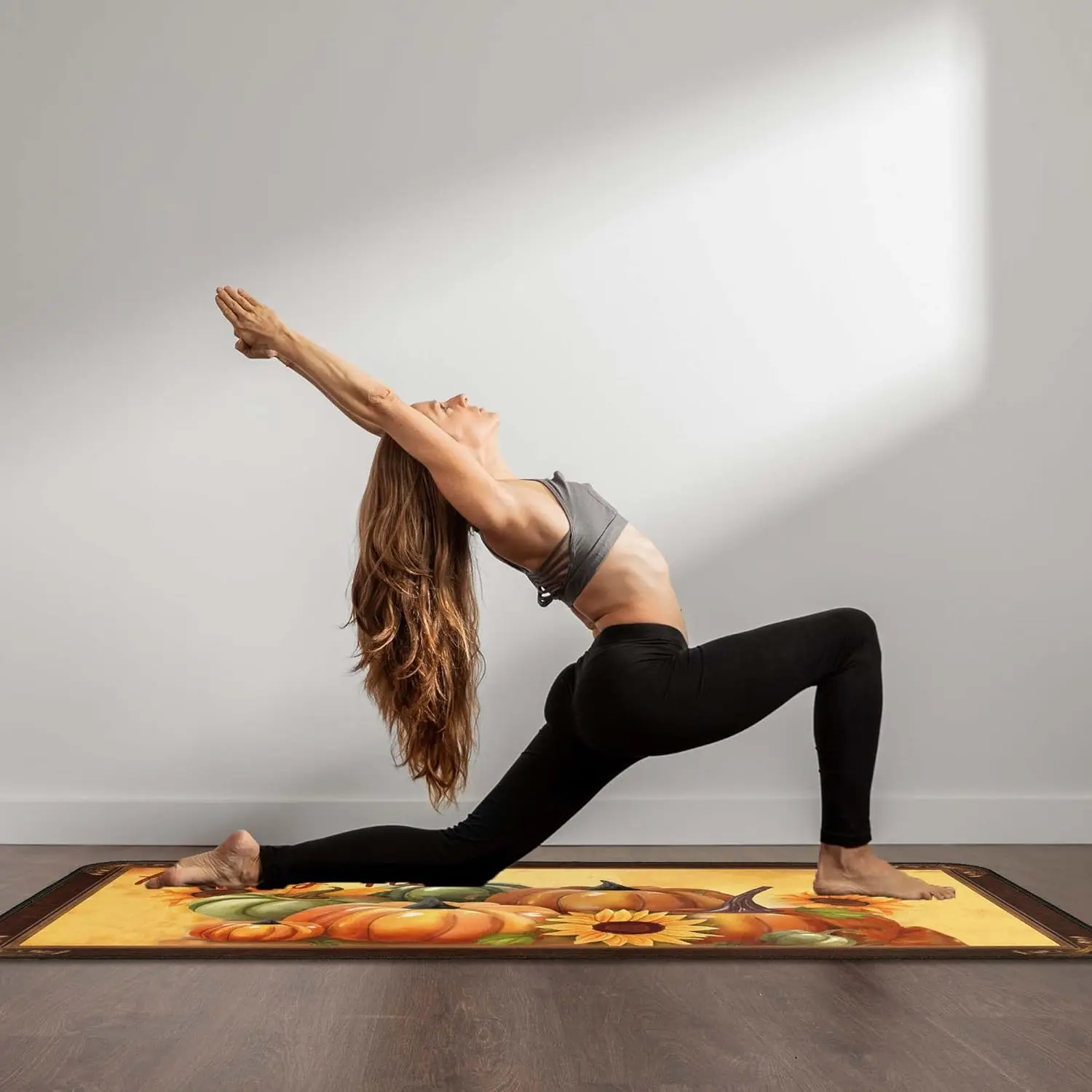 Tapete Cozinha Outono 2 Peças - Folhas Eucalipto Abóboras - Antiderrapante