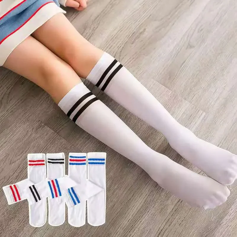 Autumn Baby Girls Knee High Long Soft Cotton Socks Kids Stripe Solid White Sports Fashion School Stockings for 1-8Y Children Boy
