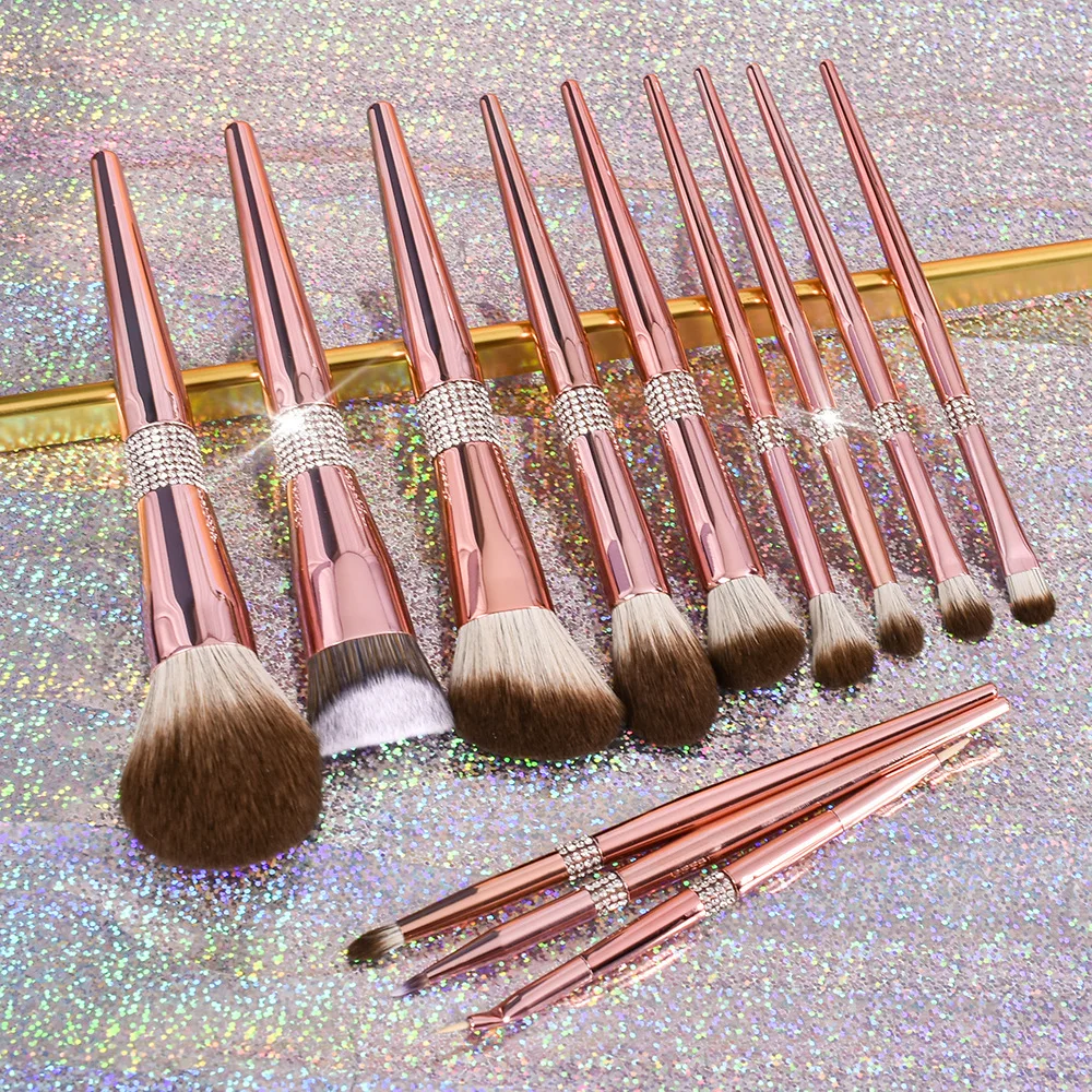 Luxury Rose Gold Bling Rhinestone Makeup Brushes 10/12/14 PCS Glitter