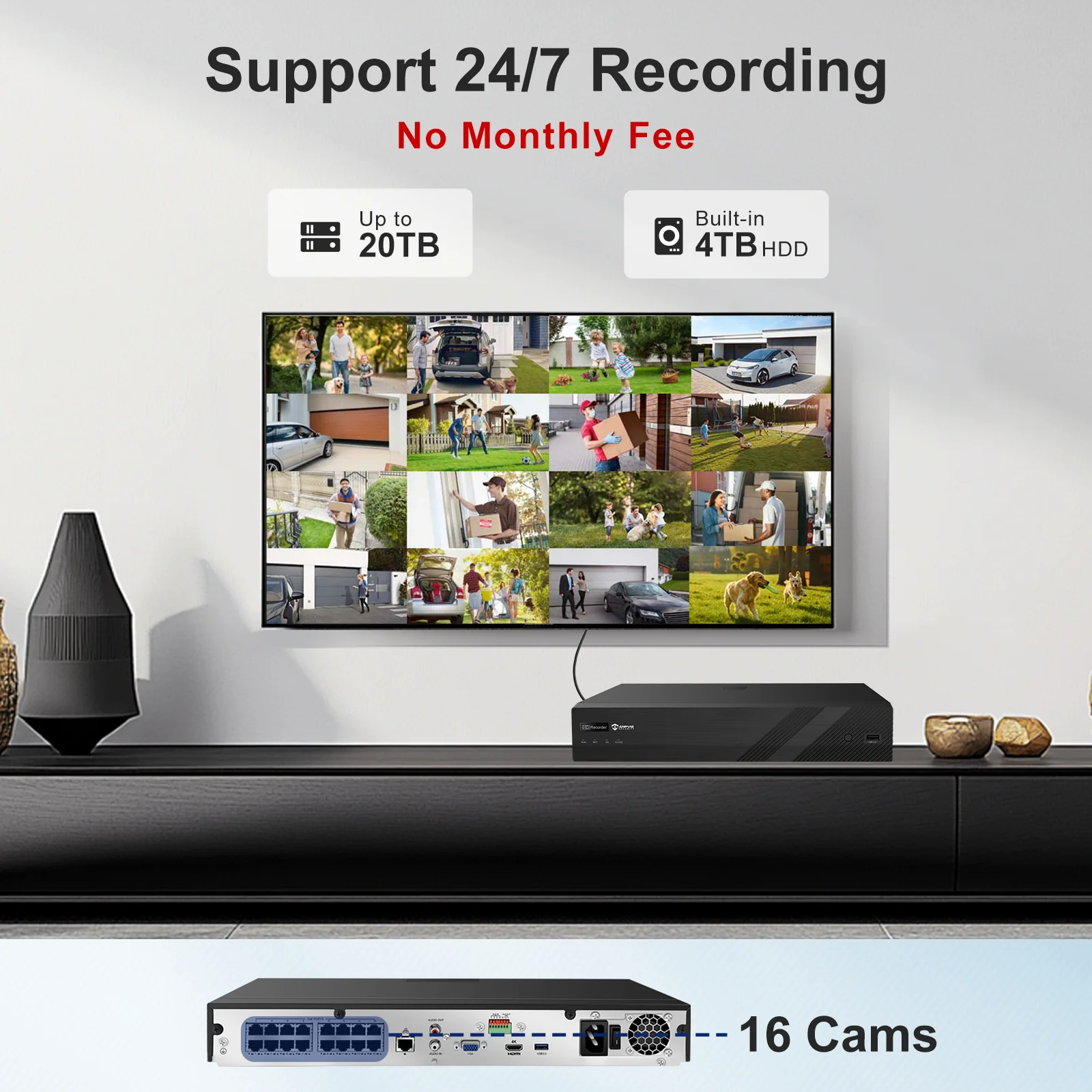 Anpviz 16채널 PoE 보안 카메라 시스템 8개 5MP IP 카메라 사람 차량 감지 스마트 듀얼 라이트 12MP 16채널 NVR 4TB HDD 포함