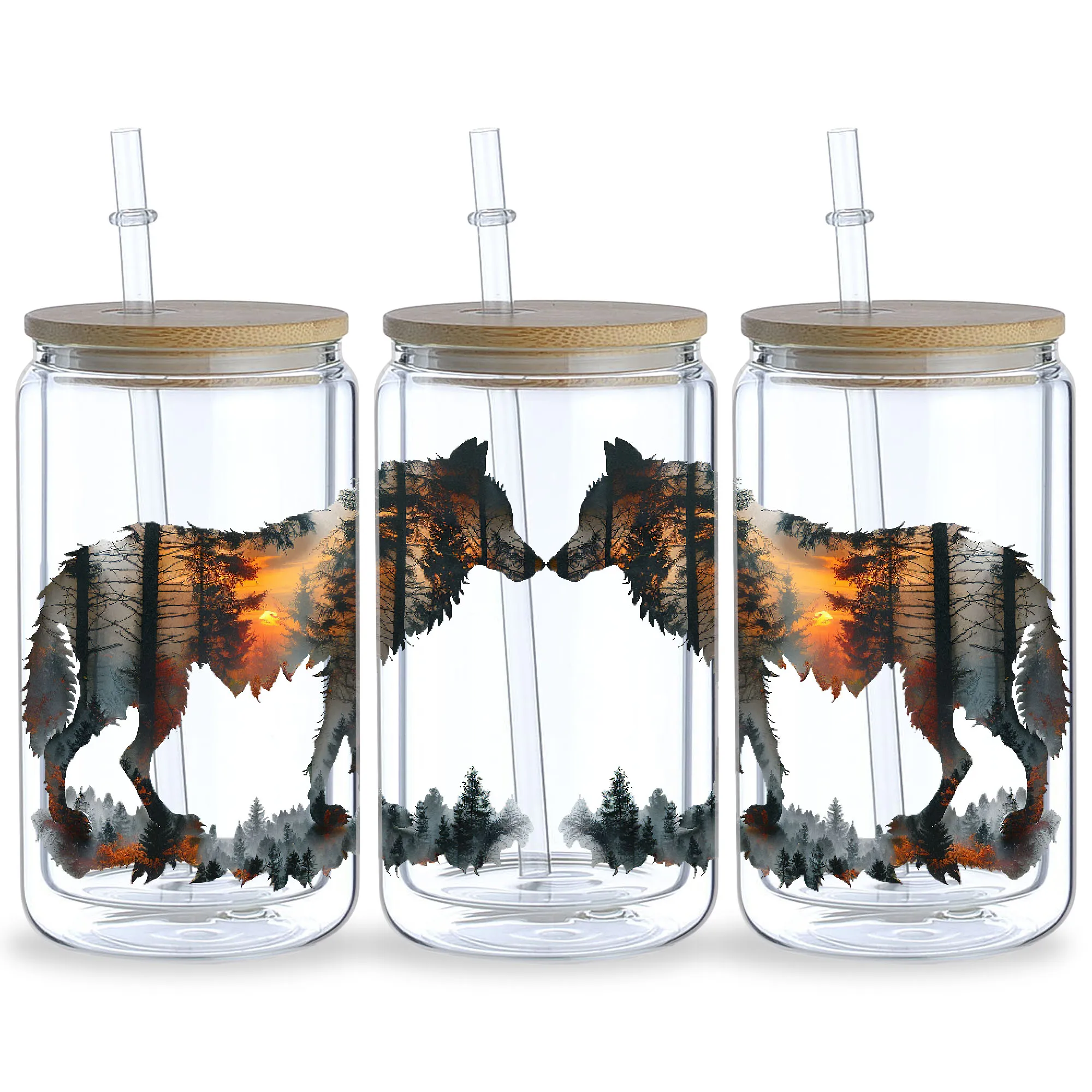 5 Sheets Animal Forest UV DTF Tumbler Stickers, DTF Transfer Stickers, Waterproof Wipeable Transfer Stickers for 16oz Tumblers