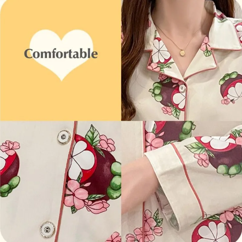 2024 New Pajama Women Summer Spring Autumn Sleepwear Long Sleeved Thin Cute Loungewear Oversized Cardigan Homewear Two-piece Set