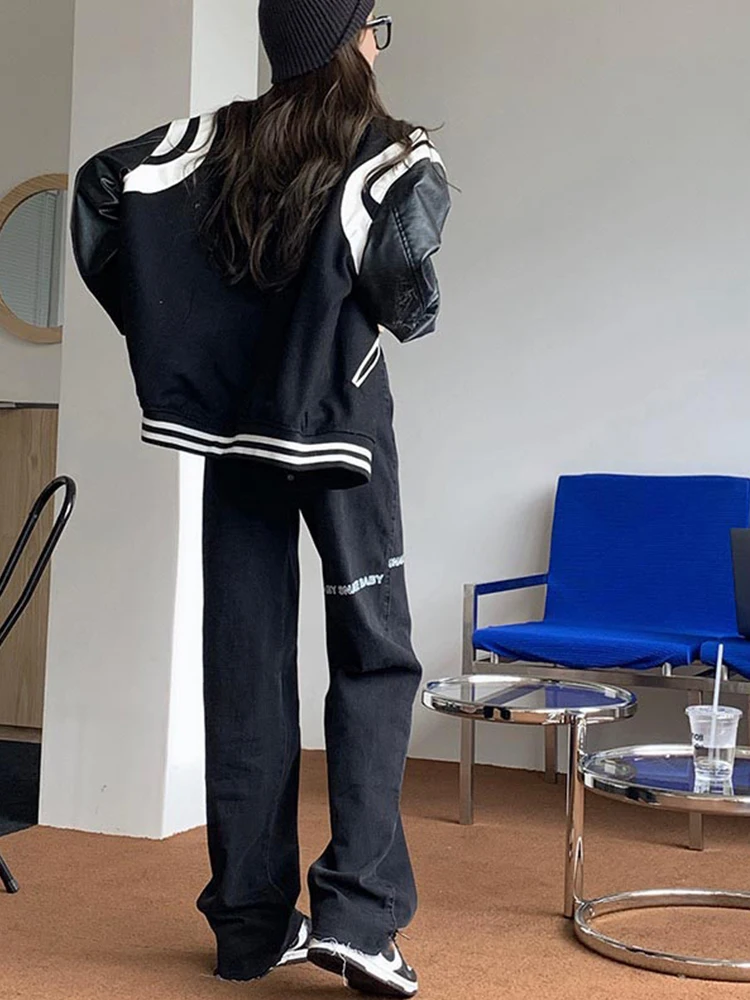 

Fashion Straight Jeans For Women Harajuku Letter Wide-Leg Denim Trousers Spring High Waist Loose Casual Pants