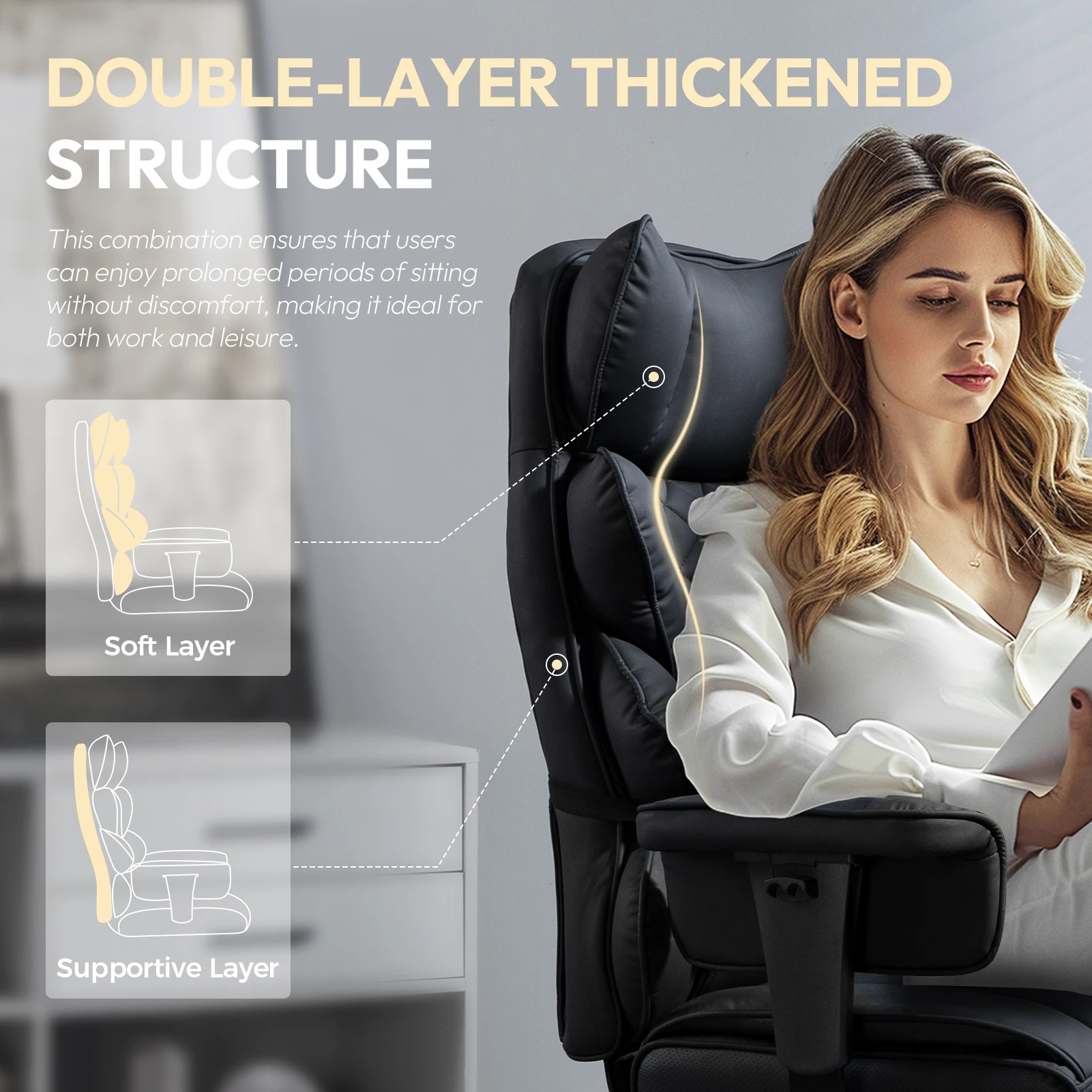Dowinx Big and Tall Office Chair with Pocket Spring Cushion and Lumbar Support,High Back Computer Gaming Chair with Armrests 2