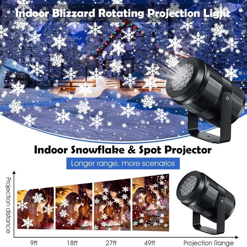 2026 Winter New LED USB Snowflake Projector Holiday Lights Christmas Projection Outdoor Lamp Snow Spotlight for New Year Party